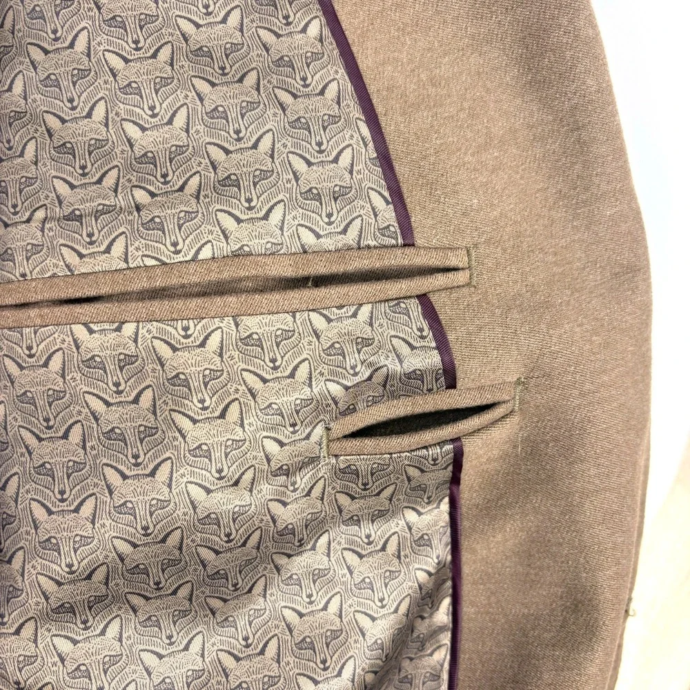 NWT Johnston & Murphy Knit Blazer Mens 2XL Camel Brown Fox Pattern Trim Unstruct